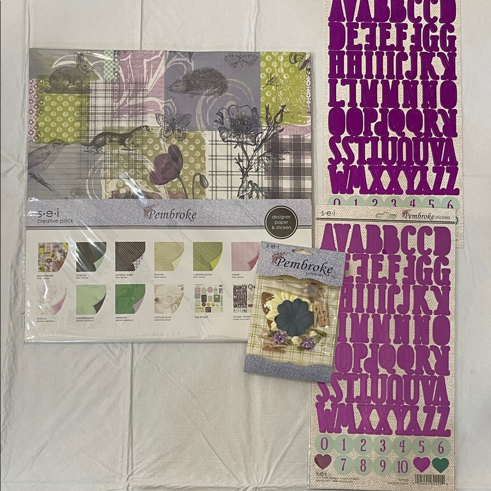 SEI Pembroke Scrapbook Paper with Purple Alphabet Stickers